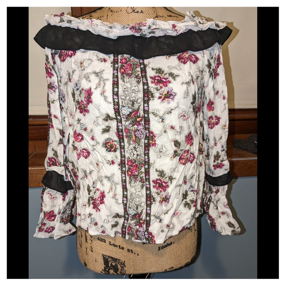 Club Monaco Gilara Floral Off-Shoulder Peasant Top Blouse